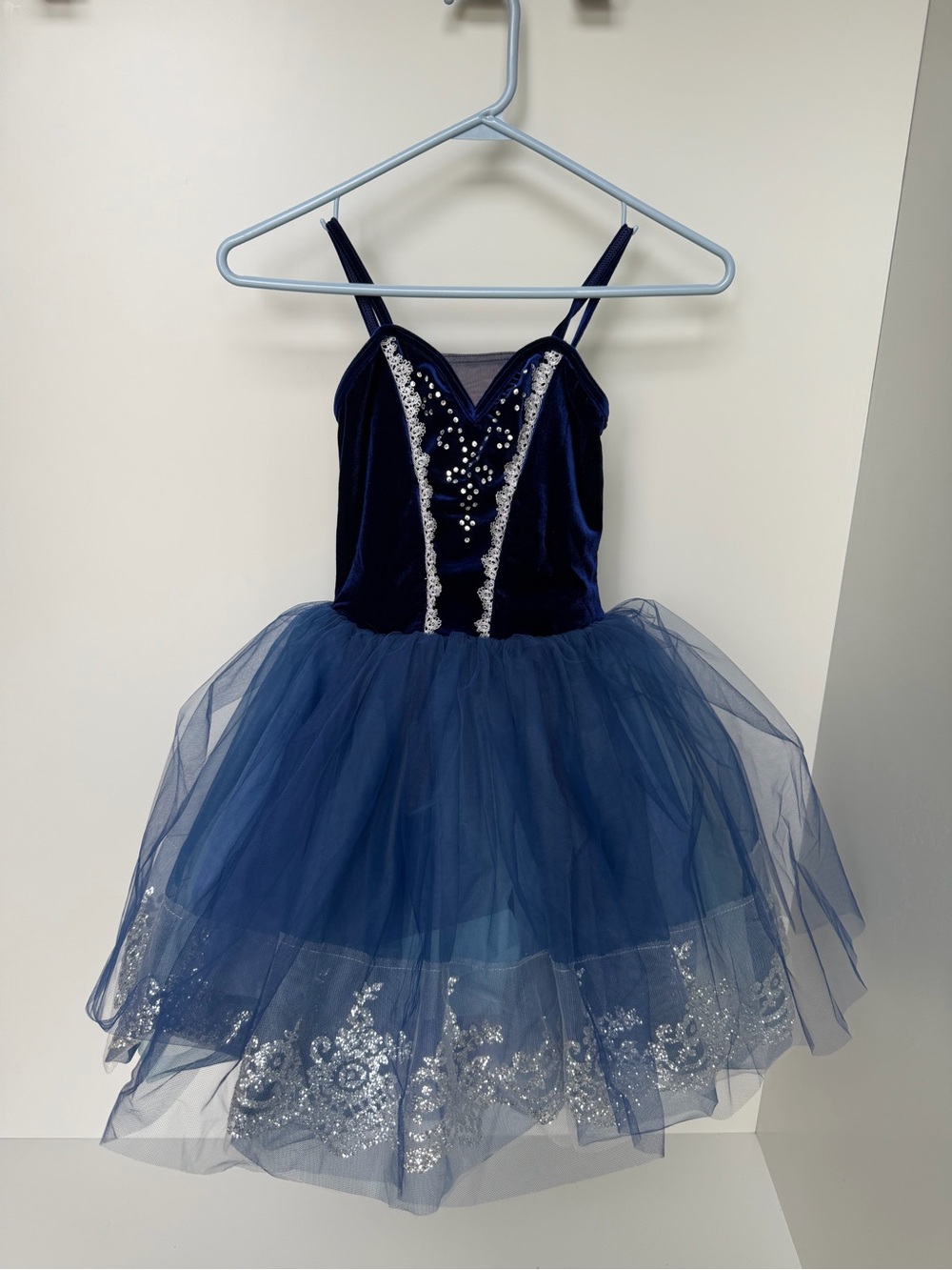 Weissman Navy and Silver Velvet Tulle Dance Costume- age 7-8
